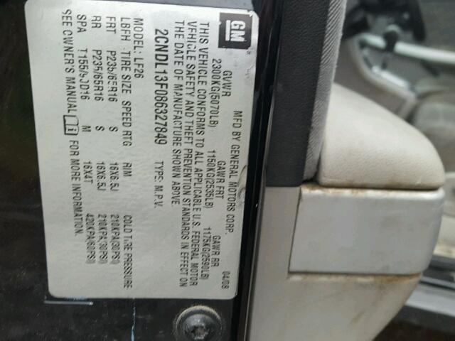 2CNDL13F086327849 - 2008 CHEVROLET EQUINOX LS BLACK photo 10