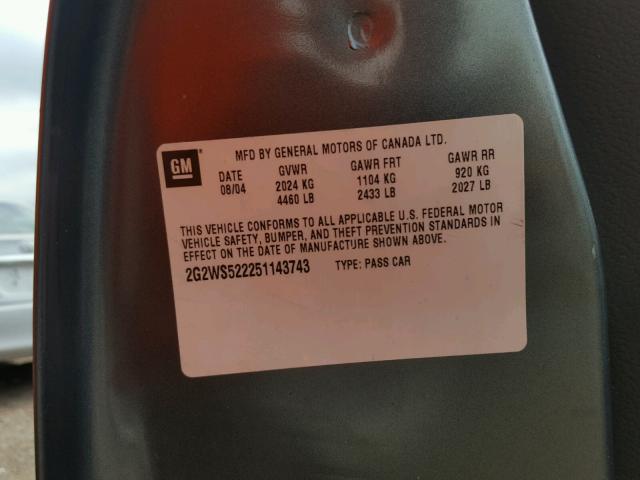 2G2WS522251143743 - 2005 PONTIAC GRAND PRIX GRAY photo 10