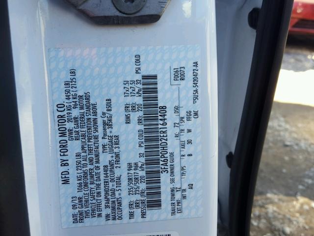 3FA6P0HD2ER164408 - 2014 FORD FUSION SE WHITE photo 10