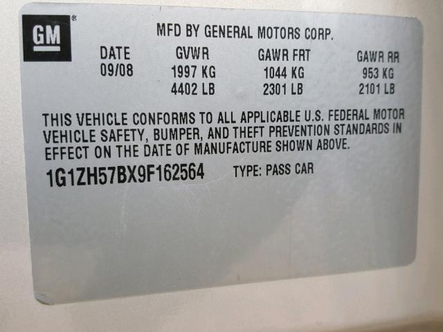 1G1ZH57BX9F162564 - 2009 CHEVROLET MALIBU 1LT GOLD photo 10