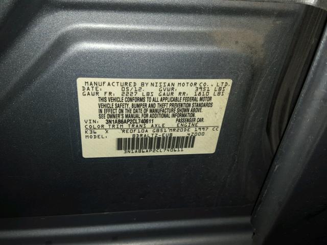 3N1AB6AP2CL740611 - 2012 NISSAN SENTRA 2.0 GRAY photo 10