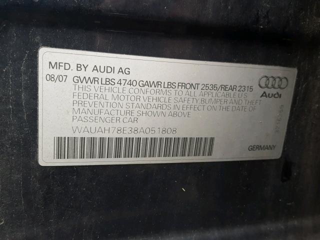 WAUAH78E38A051808 - 2008 AUDI A4 3.2 BLUE photo 10