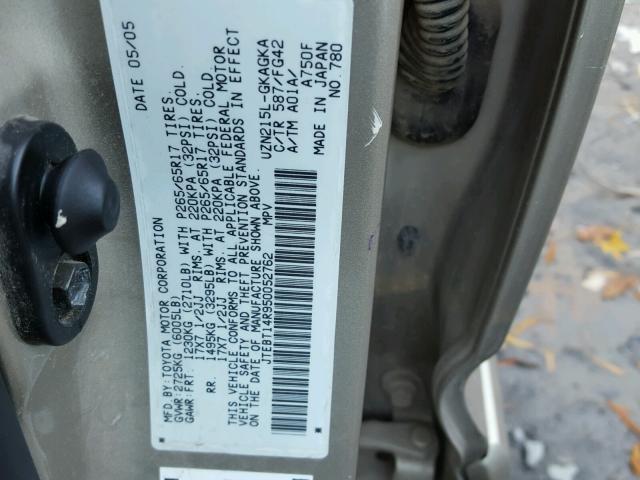 JTEBT14R950052762 - 2005 TOYOTA 4RUNNER SR GOLD photo 10