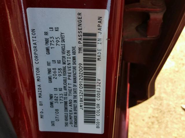 JM1BK32F091202009 - 2009 MAZDA 3 I RED photo 10