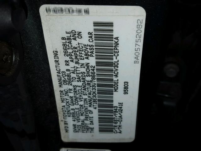 4T1BE30K33U786642 - 2003 TOYOTA CAMRY LE 绿色 照片 10