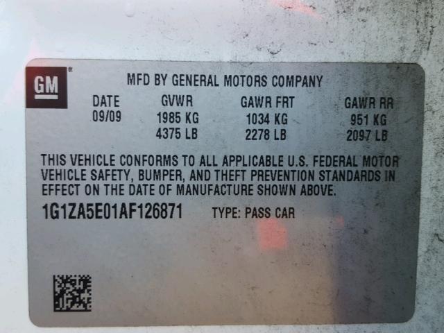 1G1ZA5E01AF126871 - 2010 CHEVROLET MALIBU WHITE photo 10