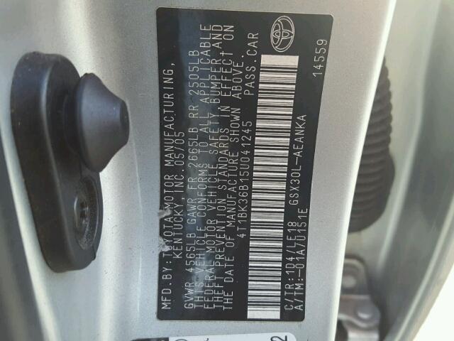 4T1BK36B15U041245 - 2005 TOYOTA AVALON XL SILVER photo 10