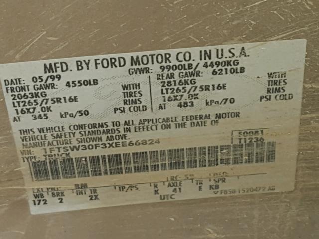 1FTSW30F3XEE66824 - 1999 FORD F350 SRW S GOLD photo 10