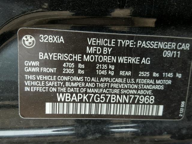 WBAPK7G57BNN77968 - 2011 BMW 328 BLACK photo 10