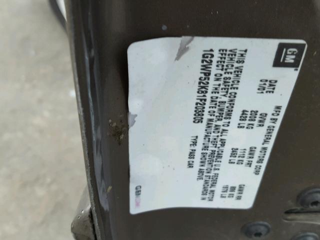 1G2WP52K81F203805 - 2001 PONTIAC GRAND PRIX BROWN photo 10