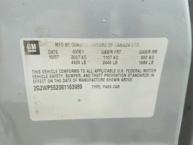 2G2WP552081163989 - 2008 PONTIAC GRAND PRIX GRAY photo 10