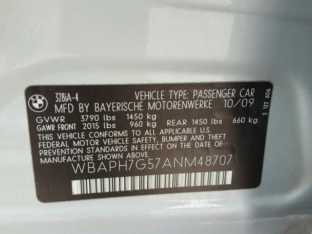 WBAPH7G57ANM48707 - 2010 BMW 328 I SILVER photo 10