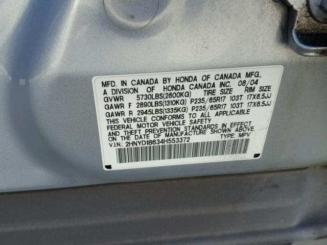 2HNYD18634H553372 - 2004 ACURA MDX TOURIN SILVER photo 10