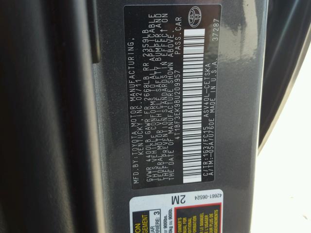 4T1BF3EK9BU209957 - 2011 TOYOTA CAMRY BASE GRAY photo 10