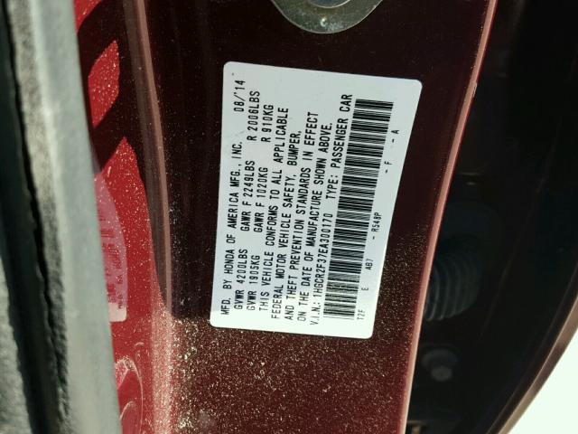 1HGCR2F37EA300170 - 2014 HONDA ACCORD LX MAROON photo 10