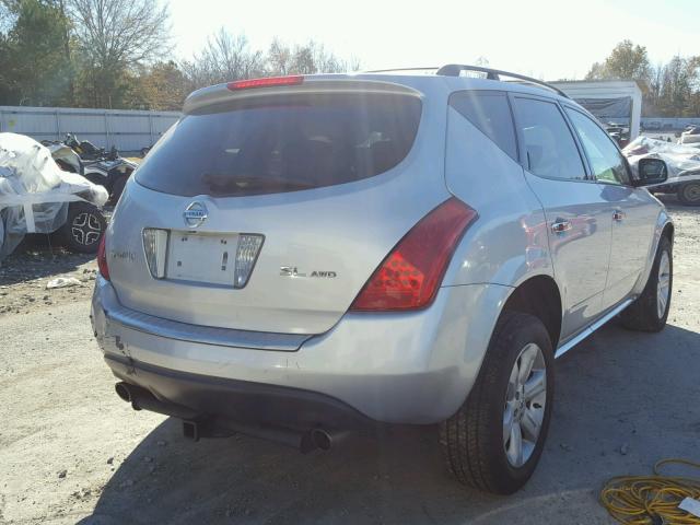 JN8AZ08W06W505615 - 2006 NISSAN MURANO SL SILVER photo 4