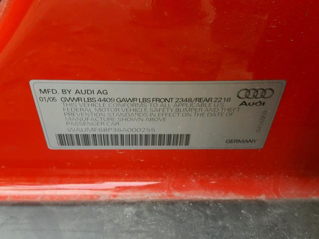 WAUMF68P36A000255 - 2006 AUDI A3 2.0 SPO RED photo 10