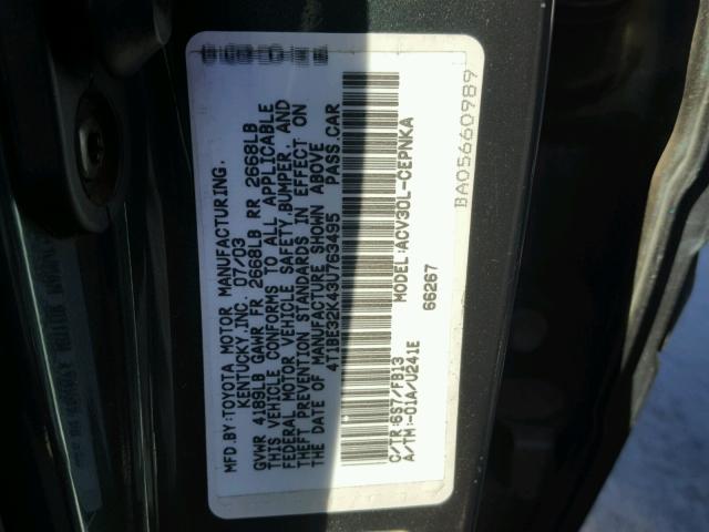 4T1BE32K43U763495 - 2003 TOYOTA CAMRY LE 绿色 照片 10