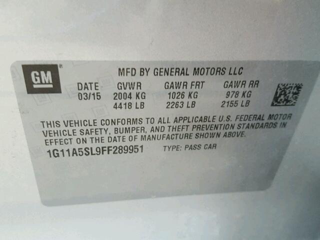 1G11A5SL9FF289951 - 2015 CHEVROLET MALIBU LS 银色 照片 10