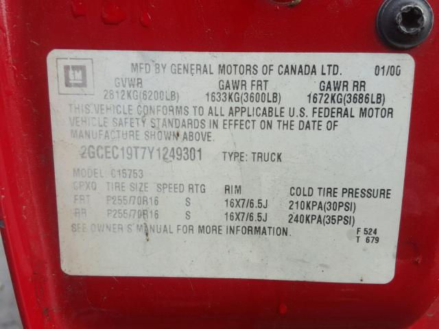 2GCEC19T7Y1249301 - 2000 CHEVROLET SILVERADO RED photo 10