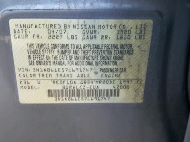 3N1AB61E57L691747 - 2007 NISSAN SENTRA 2.0 GRAY photo 10