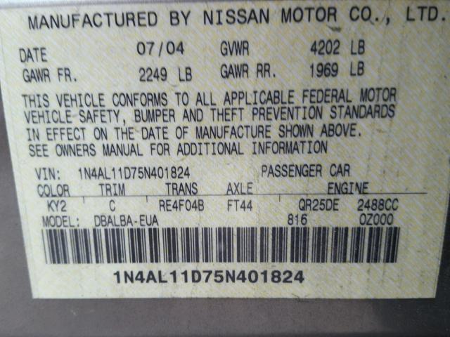 1N4AL11D75N401824 - 2005 NISSAN ALTIMA S BEIGE photo 10