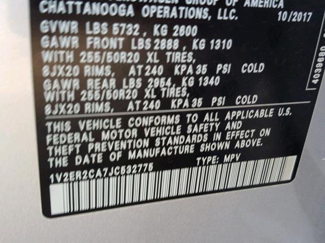 1V2ER2CA7JC532775 - 2018 VOLKSWAGEN ATLAS SEL Gümüş foto 10