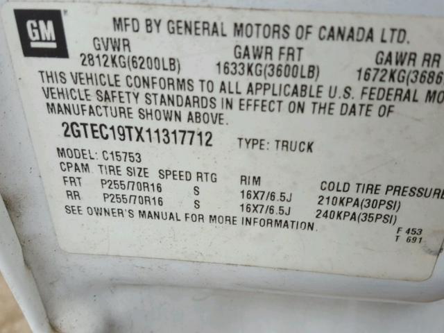 2GTEC19TX11317712 - 2001 GMC NEW SIERRA WHITE photo 10