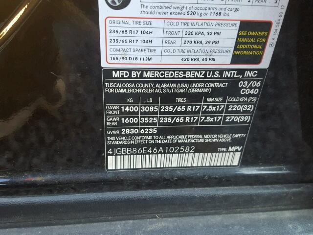 4JGBB86E46A102582 - 2006 MERCEDES-BENZ ML 350 BLACK photo 10