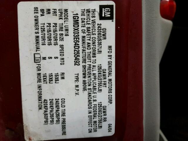 1GMDX03E64D255492 - 2004 PONTIAC MONTANA RED photo 10