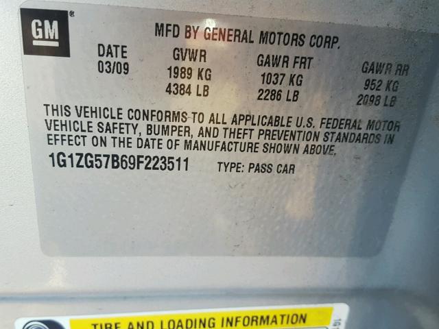 1G1ZG57B69F223511 - 2009 CHEVROLET MALIBU LS SILVER photo 10