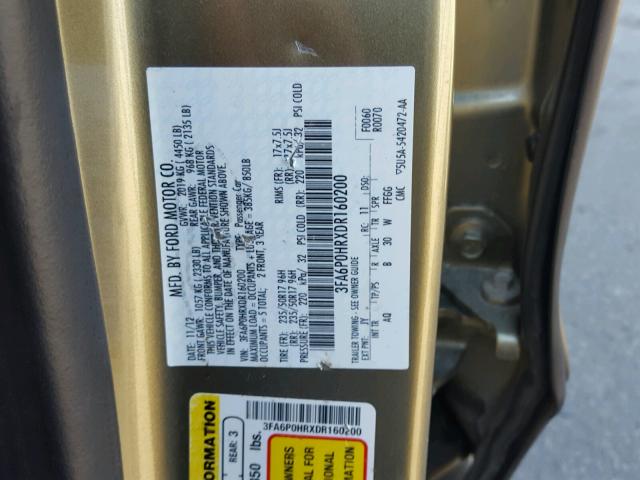 3FA6P0HRXDR160200 - 2013 FORD FUSION SE GOLD photo 10