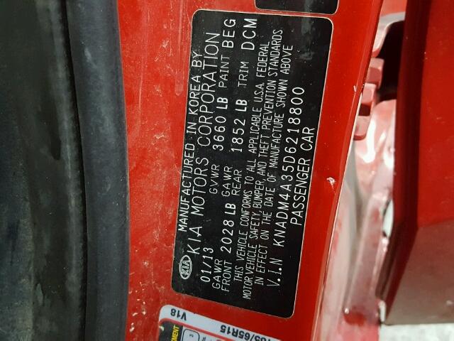KNADM4A35D6218800 - 2013 KIA RIO LX Կարմիր լուսանկար 10