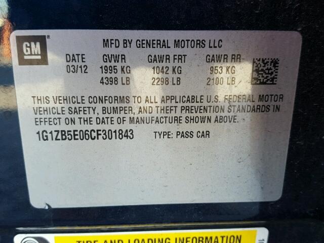 1G1ZB5E06CF301843 - 2012 CHEVROLET MALIBU LS BLUE photo 10