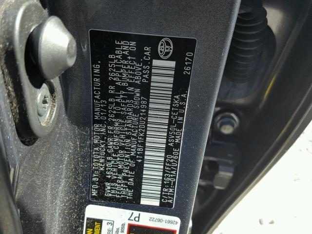 4T1BF1FK2DU214987 - 2013 TOYOTA CAMRY L GRAY photo 10