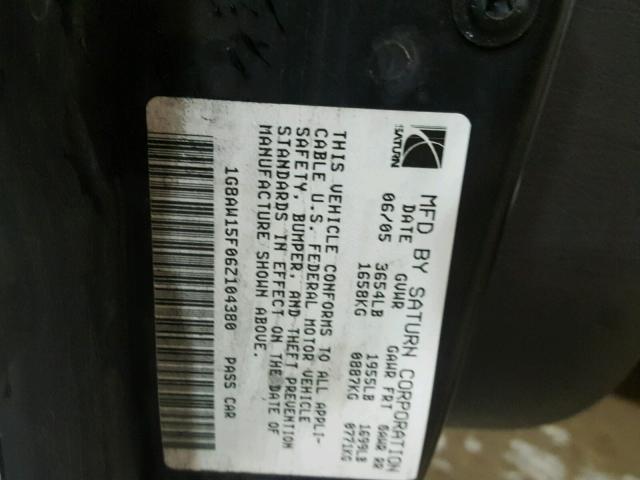 1G8AW15F06Z104380 - 2006 SATURN ION LEVEL WHITE photo 10