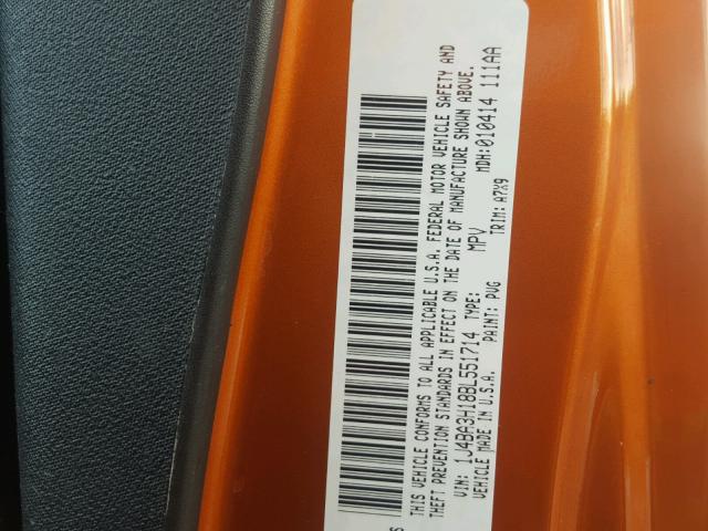 1J4BA3H18BL551714 - 2011 JEEP WRANGLER U ORANGE photo 10