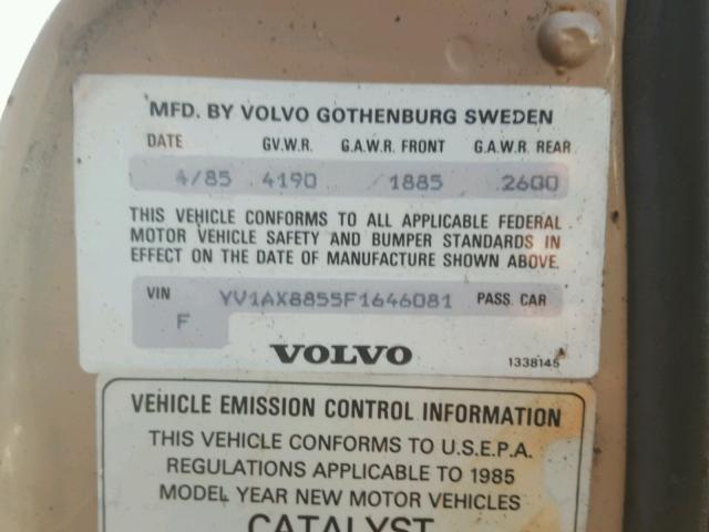 YV1AX8855F1646081 - 1985 VOLVO 245 DL TAN photo 10