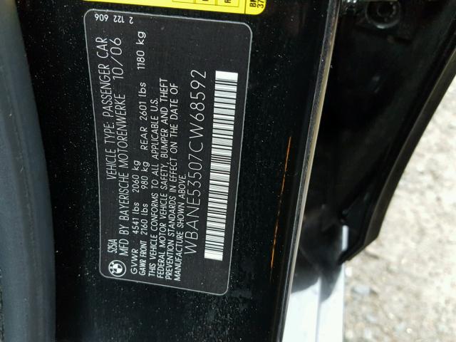 WBANE53507CW68592 - 2007 BMW 525 I BLACK photo 10