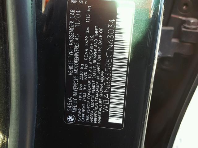 WBANB33585CN63034 - 2005 BMW 545 I BLACK photo 10