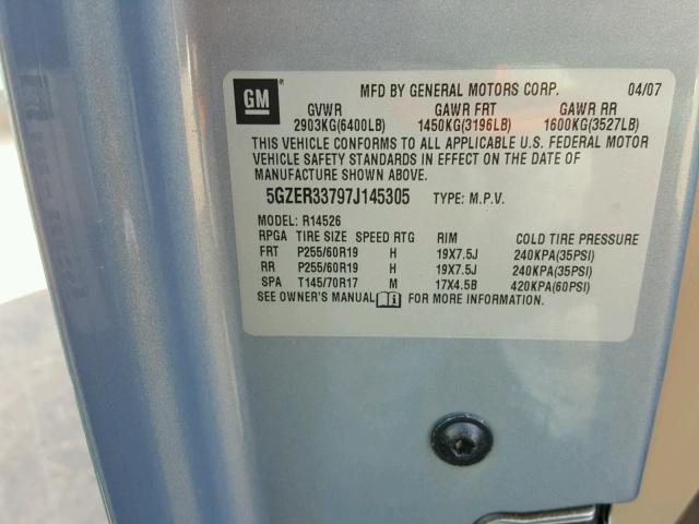 5GZER33797J145305 - 2007 SATURN OUTLOOK SP ლურჯი ფოტო 10