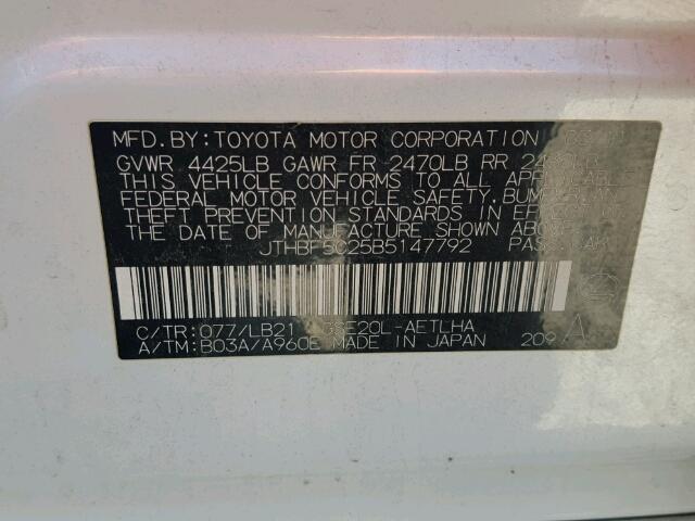 JTHBF5C25B5147792 - 2011 LEXUS IS 250 WHITE photo 10