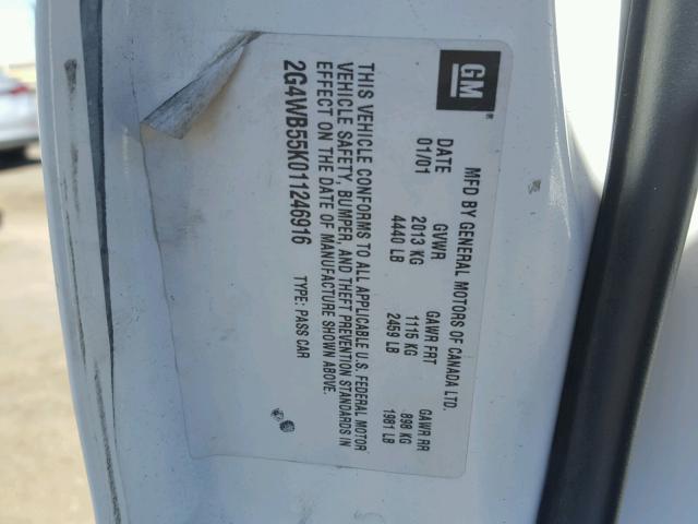 2G4WB55K011246916 - 2001 BUICK REGAL LS WHITE photo 10