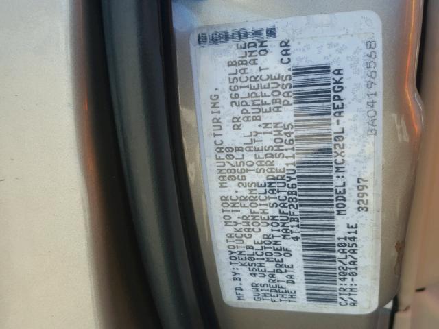 4T1BF28B6YU111645 - 2000 TOYOTA AVALON XL Бежевый фото 10