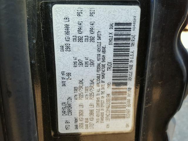 1B7HC13Y4WJ195184 - 1998 DODGE RAM 1500 BLACK photo 10