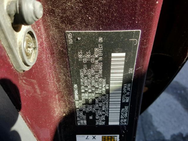 JTLKT324X64050444 - 2006 TOYOTA SCION XB ბურგუნდია ფოტო 10