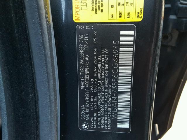WBANF73556CG66945 - 2006 BMW 530 XI BLACK photo 10