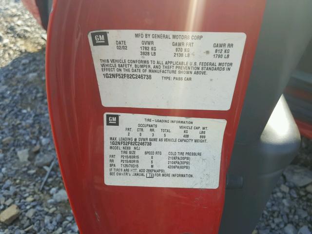1G2NF52F82C246738 - 2002 PONTIAC GRAND AM S RED photo 10
