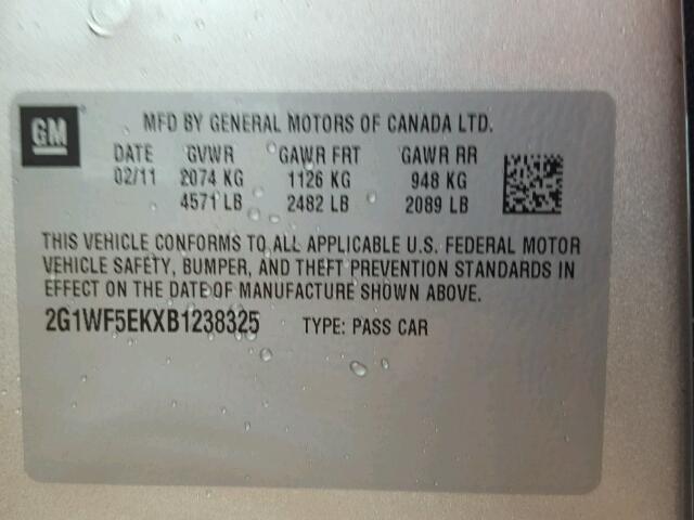 2G1WF5EKXB1238325 - 2011 CHEVROLET IMPALA LS SILVER photo 10