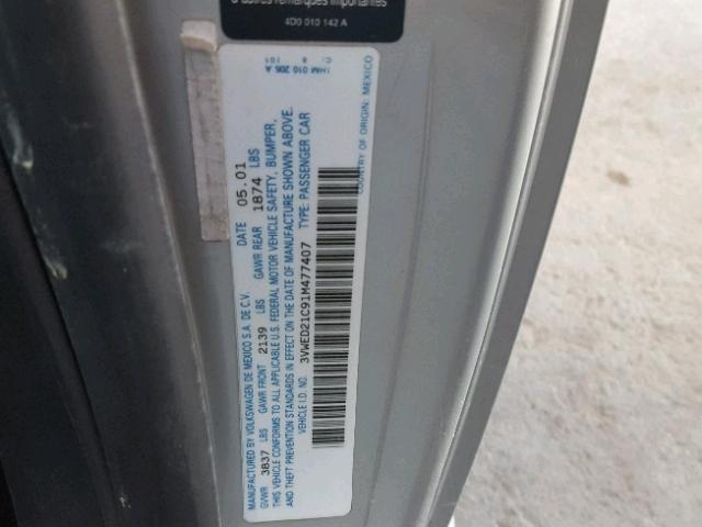 3VWED21C91M477407 - 2001 VOLKSWAGEN NEW BEETLE Gümüş foto 10